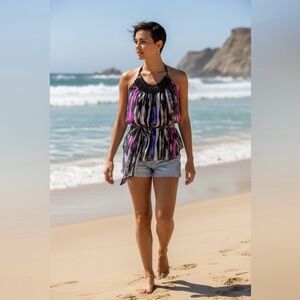 Bebe Women's Halter Top - Black, Pink, Blue.